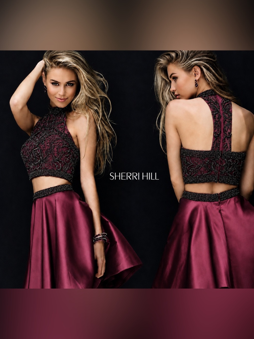 🌺 SHERRI HILL Style #50524 Plum 2-Piece High-Neck RacerBack Cocktail Dress NWTs